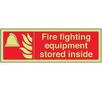 VSafety 13069AX-G Fire Equipment Sign,"Fire Fighting Equipment Stored Inside", Plastic, Landscape, 300 mm x 100 mm, Red