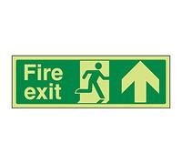 Vsafety 14001AX-G'Fire Exit Arrow Up' Sign, Landscape, 300 mm x 100 mm (Pack of 3)