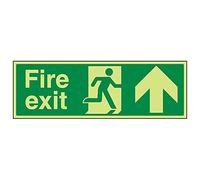 Vsafety 14001BJ-G'Fire Exit Arrow Up' Sign, Landscape, 450 mm x 150 mm (Pack of 3)