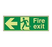 Vsafety 14003BP-G'Fire Exit Arrow Left' Sign, Landscape, 600 mm x 200 mm (Pack of 3)