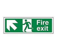Vsafety 14007AX-S'Fire Exit Arrow Up Left' Sign, Landscape, 300 mm x 100 mm (Pack of 3)
