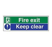 Vsafety 14012BP-R'Fire Exit/Keep Clear' Sign, Landscape, 600 mm x 200 mm (Pack of 3)