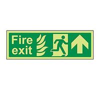 Vsafety 14020AX-G'NHS Fire Exit Arrow Up' Sign, Landscape, 300 mm x 100 mm (Pack of 3)
