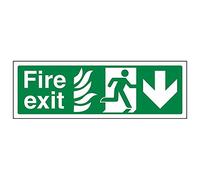 Vsafety 14021AX-R'NHS Fire Exit Arrow Down' Sign, Landscape, 300 mm x 100 mm (Pack of 3)