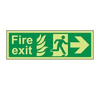Vsafety 14023AX-G'NHS Fire Exit Arrow Right' Sign, Landscape, 300 mm x 100 mm (Pack of 3)