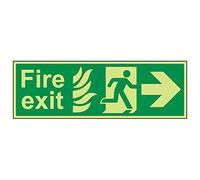 Vsafety 14023BP-G'NHS Fire Exit Arrow Right' Sign, Landscape, 600 mm x 200 mm (Pack of 3)