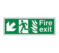 Vsafety 14024BJ-S'NHS Fire Exit Arrow Down Left' Sign, Landscape, 450 mm x 150 mm (Pack of 3)