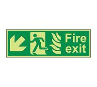 Vsafety 14024BP-G'NHS Fire Exit Arrow Down Left' Sign, Landscape, 600 mm x 200 mm (Pack of 3)