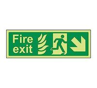 Vsafety 14025AX-G'NHS Fire Exit Arrow Down Right' Sign, 300 mm x 100 mm (Pack of 3)
