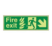 Vsafety 14025BJ-G'NHS Fire Exit Arrow Down Right' Sign, 450 mm x 150 mm (Pack of 3)