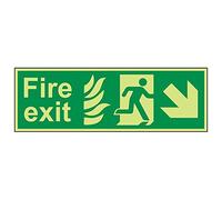 Vsafety 14025BP-G'NHS Fire Exit Arrow Down Right' Sign, 600 mm x 200 mm (Pack of 3)