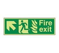 Vsafety 14026BJ-G'NHS Fire Exit Arrow Up Left' Sign, Landscape, 450 mm x 150 mm (Pack of 3)