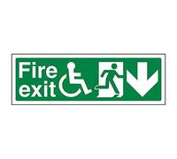 Vsafety 14031AX-R'Wheel Chair Fire Exit With Text Arrow Down' Sign, 300 mm x 100 mm (Pack of 3)