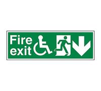 Vsafety 14031BP-R'Wheel Chair Fire Exit With Text Arrow Down' Sign, 600 mm x 200 mm (Pack of 3)