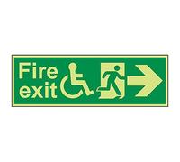 Vsafety 14033BP-G'Wheel Chair Fire Exit Text Arrow Right' Sign, 600 mm x 200 mm (Pack of 3)
