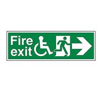 Vsafety 14033BP-R'Wheel Chair Fire Exit Text Arrow Right' Sign, 600 mm x 200 mm (Pack of 3)
