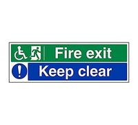 Vsafety 14035BP-S'Wheel Chair Fire Exit/Keep Clear' Sign, 600 mm x 200 mm (Pack of 3)