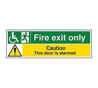 Vsafety 14036BJ-S'Wheel Chair Fire Exit Only/Door Alarmed' Sign, 450 mm x 150 mm (Pack of 3)