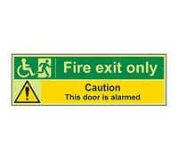 Vsafety 14036BP-G'Wheel Chair Fire Exit Only/Door Alarmed' Sign, 600 mm x 200 mm (Pack of 3)