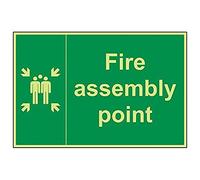 Vsafety 17003BQ-G'Fire Assembly Point With Family' Sign, 600 mm x 400 mm (Pack of 3)