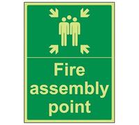 VSafety 17015BH-G Fire Assembly Point Sign, Fire Assembly Point with Family, Plastic, Portrait, 400 mm x 600 mm, Green