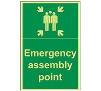 VSafety 17016BH-G Fire Assembly Point Sign, Emergency Assembly Point", Plastic, Portrait, 400 mm x 600 mm, Green