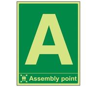 VSafety 17019BC-G Fire Assembly Point Sign, Assembly Point with Letter, Plastic, Portrait, 300 mm x 400 mm, Green