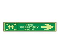 Vsafety 17022BJ-G'Fire Assembly Point Arrow Right' Sign, Glow In Dark, 1 mm Plastic, Landscape, 450 mm x 150 mm, Green