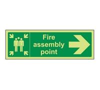 VSafety 17022BP-G Fire Assembly Point Sign, Fire Assembly Point Arrow Right, Plastic, Landscape, 600 mm x 200 mm, Green