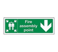Vsafety 17024AX-S'Fire Assembly Point Arrow Down' Sign, 300 mm x 100 mm (Pack of 3)