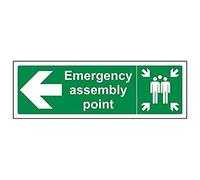 Vsafety 17027AX-S'Emergency Assembly Point Arrow Left' Sign, 300 mm x 100 mm (Pack of 3)