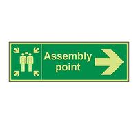 Vsafety 17034BJ-G'Assembly Point Arrow Right' Sign, Landscape, 450 mm x 150 mm (Pack of 3)