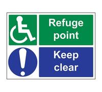 Vsafety 17041BF-S Refuge Point/Keep Clear Sign - Landscape - 400mm x 300mm - Self Adhesive Vinyl, Blue,Green