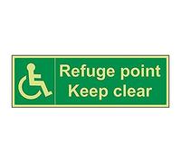 Vsafety 17051BJ-G'Refuge Point Keep Clear' Sign, Landscape, 450 mm x 150 mm (Pack of 3)
