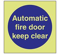 Vsafety 18002AE-G'Automatic Fire Door Keep Clear' Sign, Square, 80 mm x 80 mm (Pack of 3)