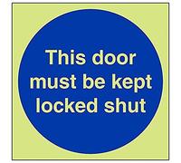Vsafety 18008AT-G'This Door Must Be Kept Locked Shut' Sign, 200 mm x 200 mm (Pack of 3)