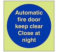 Vsafety 18014AF-G "Automatic Fire Door Keep Clear/Close…" Sign, 100 mm x 100 mm (Pack of 3)