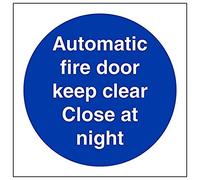 Vsafety 18014AF-S "Automatic Fire Door Keep Clear/Close…" Sign, 100 mm x 100 mm (Pack of 3)
