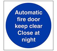 Vsafety 18014AT-S "Automatic Fire Door Keep Clear. Close…" Sign, 200 mm x 200 mm (Pack of 3)