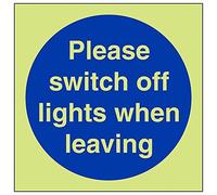 Vsafety 18022AF-G'Please Switch Off Lights When Leaving' Sign, 100 mm x 100 mm (Pack of 3)