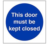 Vsafety 18027AF-S'This Door Must Be Kept Closed' Sign, Square, 100 mm x 100 mm (Pack of 3)