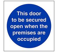 Vsafety 18030AF-R'Door Secured Open When Premises Occupied' Sign, 100 mm x 100 mm (Pack of 3)