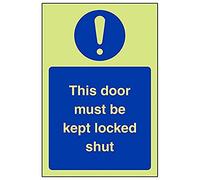 Vsafety 18042AG-G'This Door Must Be Kept Locked Shut' Sign, 100 mm x 150 mm (Pack of 3)