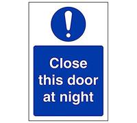 Vsafety 18044AG-R'Close This Door At Night' Sign, Portrait, 100 mm x 150 mm (Pack of 3)