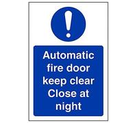 Vsafety 18047AG-S "Automatic Fire Door Keep Clear/Close…" Sign, 100 mm x 150 mm (Pack of 3)