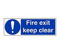 Vsafety 18069BP-R'Fire Exit Keep Clear' Sign, Landscape, 600 mm x 200 mm (Pack of 3)