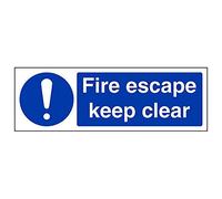 Vsafety 18070AX-R'Fire Escape Keep Clear' Sign, Landscape, 300 mm x 100 mm (Pack of 3)
