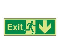 VSafety 21002BJ-G"Arrow Down Safe Condition Exit" Sign, Glow In Dark, 1 mm Plastic, Landscape, 450 mm x 150 mm, Green