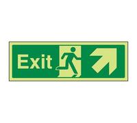 VSafety 21008AX-G Safe Condition Exit Sign, Exit Arrow Up Right, Landscape, 1 mm Glow In The Dark Plastic, 300 mm x 100 mm, Green