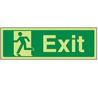 VSafety 21010AX-G Safe Condition Exit Sign, Final Exit Man Left, Landscape, 1 mm Glow In The Dark Plastic, 300 mm x 100 mm, Green